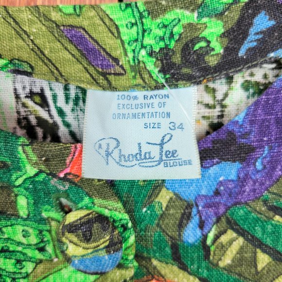 Vintage 1960s Retro Green Floral Print Shacket / Blouse - Picture 6 of 7